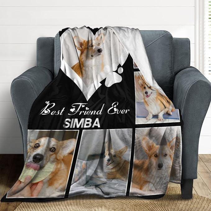 Artsadd Personalized Dog Blanket with Photos & Pet Name, Custom Dog Memorial Blanket and Throws for Remembrance, Customized Puppy Blanket, Dog Gifts for Pet Dog Lovers, Dog Mom Gifts for Women Xmas X