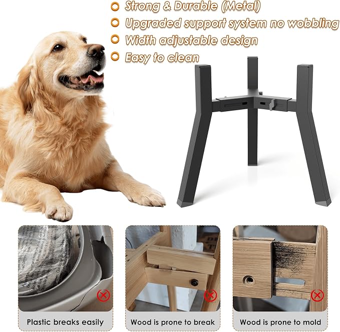 2Pack Elevated Dog Bowl Stand for Large Dogs, Adjustable Width 7-10.6", Raised Food Water Bowl Stand, Bowl NOT Included