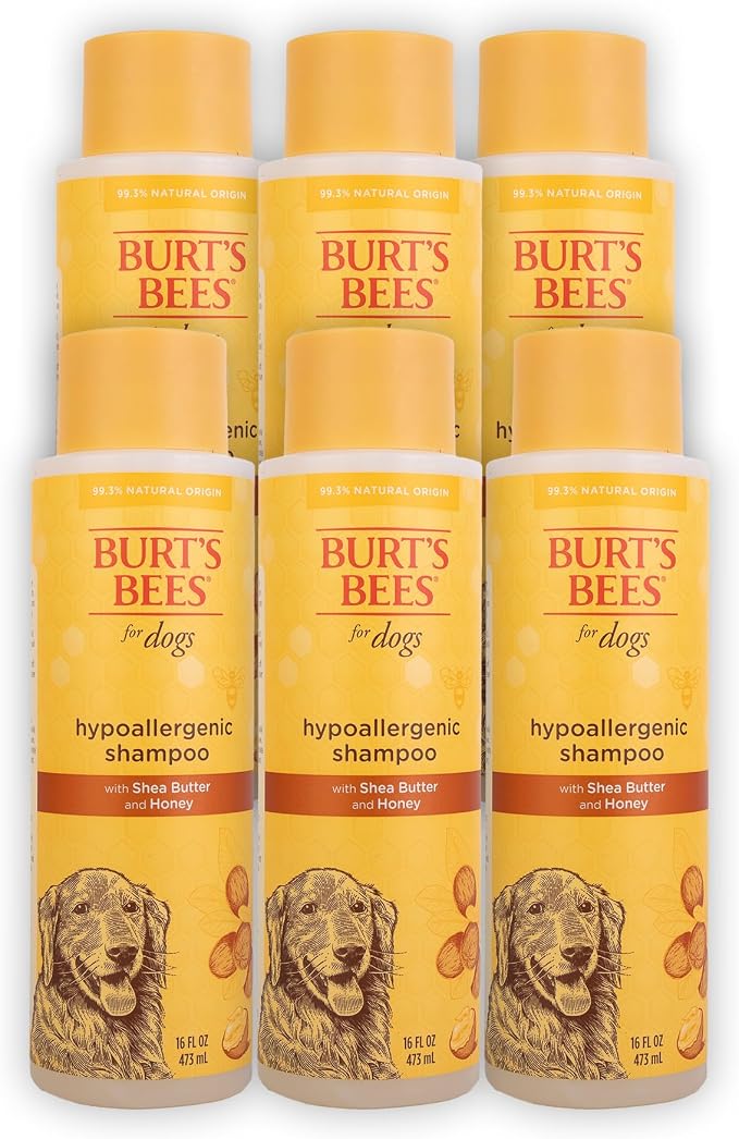Burts Bees for Pets Hypoallergenic Dog Shampoo, 16 Fl Oz, 6-Pack | Suitable for dogs with allergies, fragrance-free formula, 95% natural origin, sensitive skin and coat