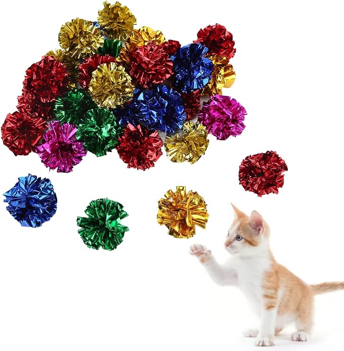 HERCHR 30 Pack Crinkle Balls Cats Sparkle Ball Colorful Mylar Balls Crinkle Paper Ball for Cats Interacting