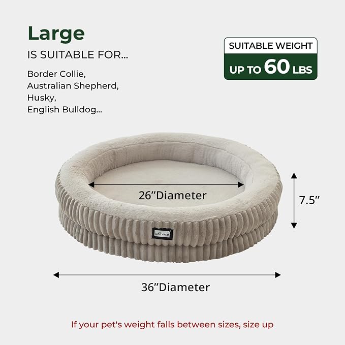 BALANCE Donut Dog Bed, 36 Inches Round Dog Bed Large Size Dogs Washable, Orthopedic Calming Dogs Beds for Kitten, Fluffy Plush Faux Fur Pet Bed with Anti-Slip Bottom