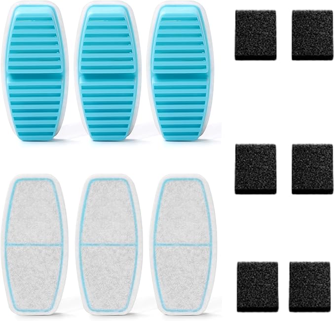 FOFNON Cat Water Fountain Filters: 12 Cat Fountain Filter - ONLY for Battery Operated Cat Water Fountain - 6 Pieces of Filters + 6 Pieces Sponges of Cat Fountain Cordless