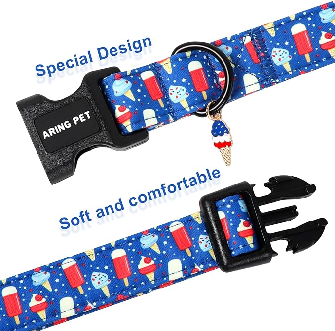 ARING PET Summer Dog Collar, Cute Blue Ice Pop Ice Cream 4th of July Pet Collars for Puppy Small Medium Large Female Girl Dogs-L