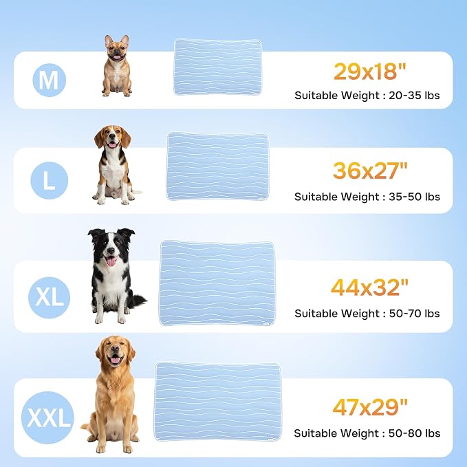 ZOMISIA Cooling Mat for Large Dogs - Thin Portable Pet Cooling Pad, Breathable and Washable Cool Fiber with Non-Slip Bottom, Outdoor Use for Summer, 36x27, Blue
