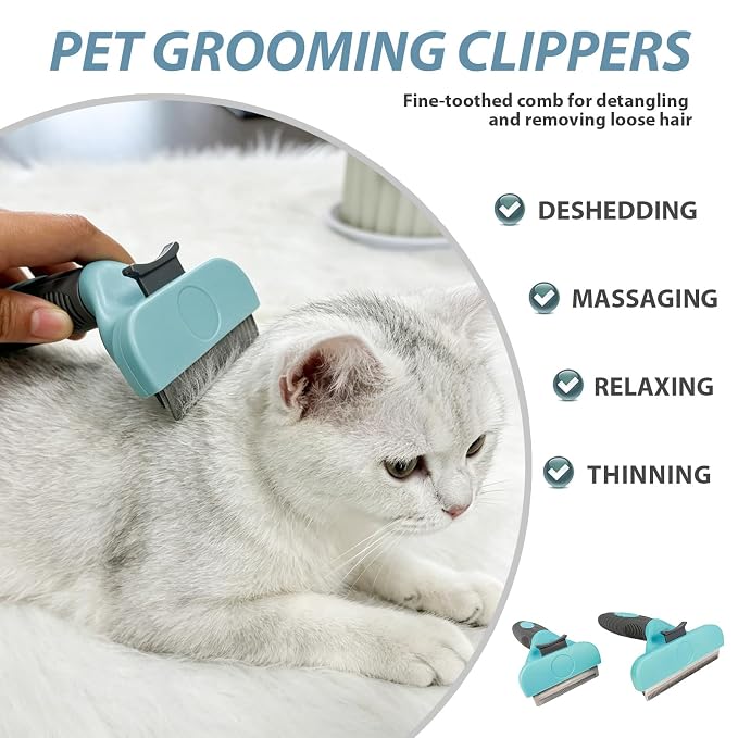 Self Cleaning Pet Shedding Brush for Long Short Haired Dogs & Cats (Small) | One-click hair removal, removes loose fur/tangles/mats, gentle on skin, stainless steel teeth, ergonomic handle