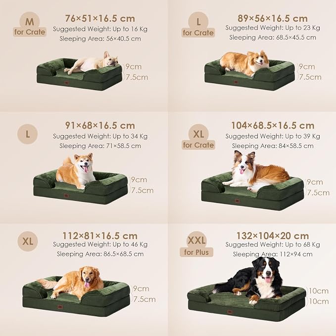 EHEYCIGA Orthopedic Dog Beds for Extra Large Dogs, Waterproof Memory Foam XL Pet Bed with Sides, Non-Slip Bottom and Egg-Crate Foam Big Dog Couch Bed with Washable Removable Cover, Dark Green
