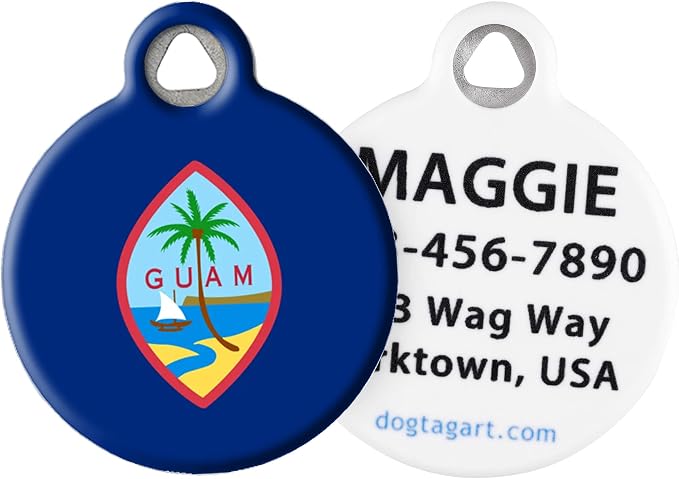Guamanian Flag Personalized Pet ID Tags for Dogs and Cats, Silent Polymer Coated Stainless Steel Flag of Guam Nametag with Customized Identification Information - Large 1.25" Diameter