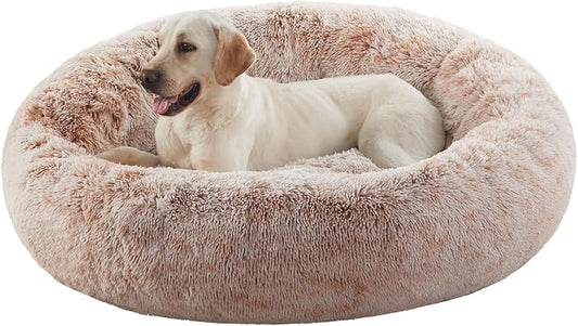 45 inches Donut Dog Bed for Extra Large Dogs,Calming Fluffy Round Jumbo Pet Bed with Removable & Washable Cover, Fits up to 120 lbs Pets (Brown,XL)