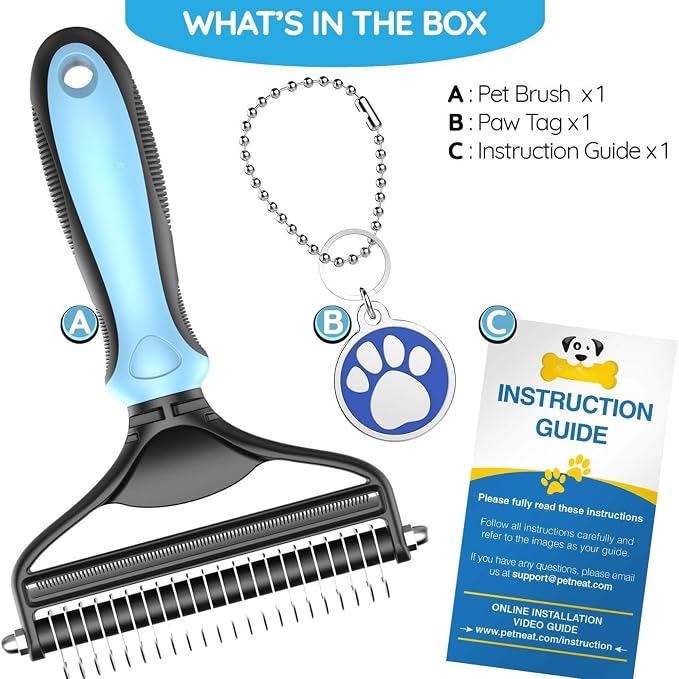 Pet Grooming Tool, 2 Sided Cat and Dog Brush for Shedding, Dual Head Comb | Deshedding Brush and Dematting Rake, Gentle Long Short Hair Detangler for Undercoat, Loose Fur Coat Remover, Ergonomic Grip