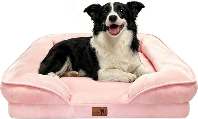 Spotted Play Orthopedic Dog Bed with Sides - Sofa Beds for Large Dogs, Supportive Foam Pet Couch Bed with Washable Removable Cover, Waterproof Lining and Non-Slip Bottom, Pink - L