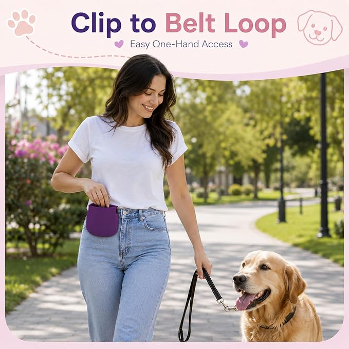 YUXIANLB Silicone Dog Treat Pouch One-Hand, Clip on Portable Small Pocket Size Convenient Training Bag Container Enhanced Stability with Pull Tab Auto Closing Lid for Easy Pet Training Walking