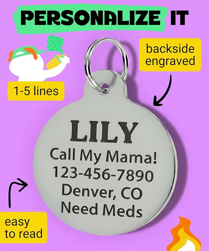 Bad Tags Personalized Dog and Cat ID Tags in 25+ Designs and 2 Sizes - 5 Lines of Custom Engraved Text - Funny Cute Personalized Pet Tags (House Hippo - Pink, Small (1 inch))