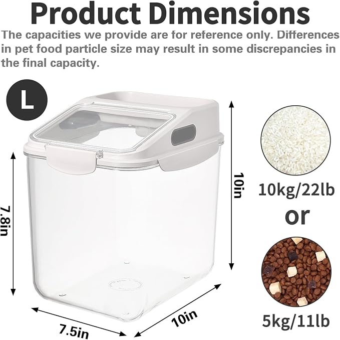 Fhiny 11LB Dog Food Storage Container, Airtight Pet Treat Bin Translucent Dry Food Grain Storage Barrels Sealed Bucket Moisture-Proof Plastic Cat Puppy Food Bin with Seal Locking Lid Keep Fresh
