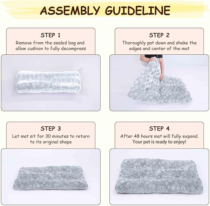 Washable Dog Bed for Small to Large Dogs, Calming Anti Anxiety Medium Dog Bed, Deluxe Plush Faux Fur Crate Beds, Comfy Fluffy Kennel Pad Pet Sleeping Mat with Non-Slip Bottom, 36"x27", Gray