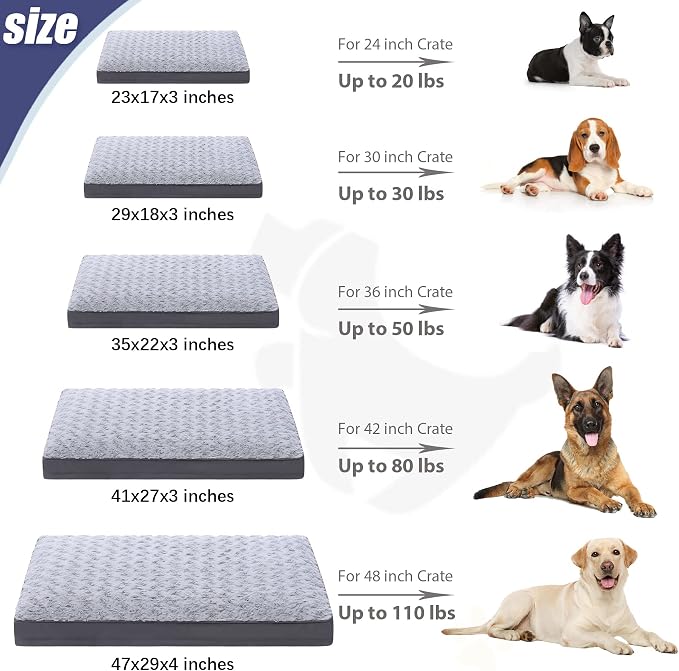 KSIIA Washable Dog Crate Bed Waterproof for Medium Dogs,29x18 in,Light Gray | 3in egg crate foam,orthopedic support,Soft rose velvet,3ply waterproof fabric,removable cover,anti-slip base,washable