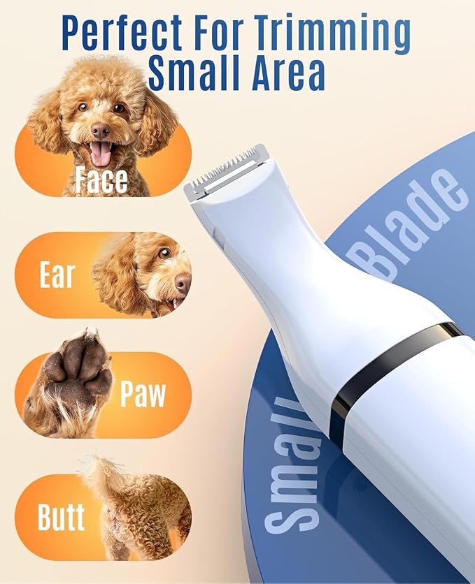 oneisall 3 in 1 Dog Nail Grinder & Paw Trimmer Kit, 2 LED Lights | 2 Replaceable Blades, 6500/7500RPM, 2 Speeds, Low Noise, Cordless & Rechargeable, Safe for Paw, Face, Ears, Body