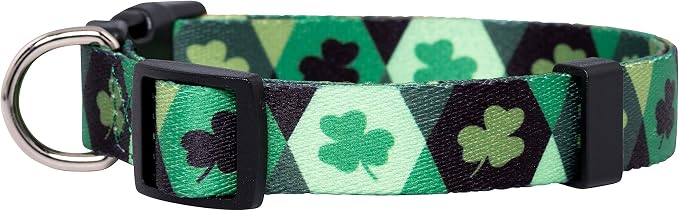 Native Pup St Patricks Dog Collar- Saint Patrick Green Shamrock Pet Collars- St. Patrick’s Lucky Irish- Cute Boy Girl Puppy Gift- Adjustable for Small, Medium, Large Breeds (Argyle, Medium)