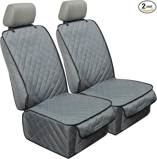 Waterproof Front Seat Cover Dog Car Seat Covers Nonslip and Full Protection with Side Flaps Fits Most Cars, Trucks, SUVs(Grey, 2Pack)