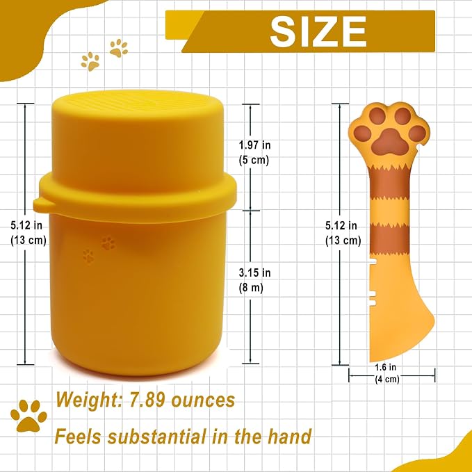 Original Canned Dog Food Storage Container & One Can Spoon | Silicone Can Cover Pet Food Sealer & Cute Paw Shape Opener Spatula | BPA Free, Airtight, Dishwasher & Freezer Safe (Orange+Pink)