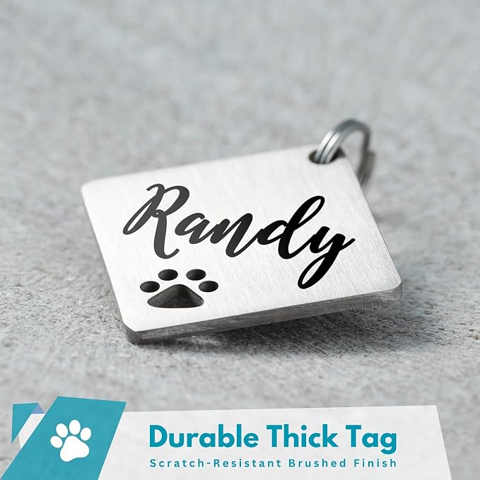 Ultra Joys Dog Tags Personalized for Pets - Hollow Paw Custom Pet ID Tag - Engraved Dog Tag for Small, Large Dogs - Large Diamond in Silver
