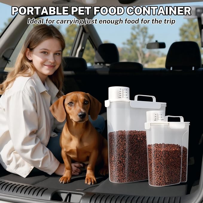 Dog Cat Food Storage Container with Cup (White, 5+10L) | Pet Food Pourable Container Airtight with Large Spout, BPA-Free Plastic Food Dispenser for Pet Food, Bird Seed, Rice, Flour