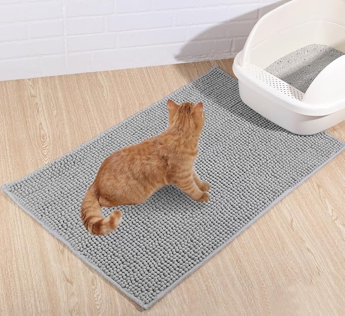 VIVAGLORY Cat Litter Mat Softgrip Litter Trapping Mat, 35"× 25", Grey | Litterbox Rug Box Catcher for Indoor & Floor, Easy Clean Washable Less-Mess Waterproof for Cat