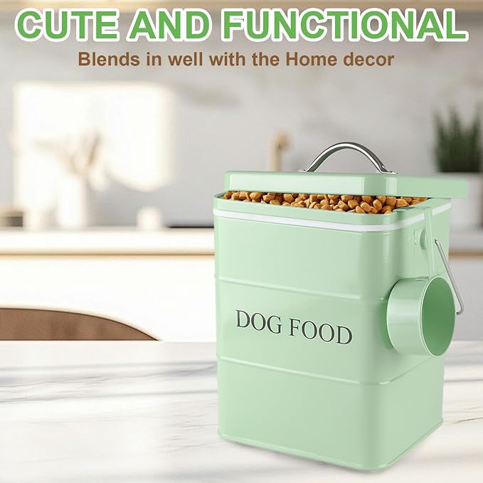 Metal Dog Food Storage Container 5~6Lbs Dog Treats Container Pet Food Storage Tin Portable Dog Food Treats Canister with Airtight Lid/Scoop-Farmhouse Style-Keep Kibble Fresh