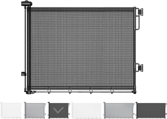 Cumbor 27-40" Retractable Baby Gates for Stairs & Doorways, Hardware Mounted Mesh Dog & Pet Gate, Easy Walk Through, One-Hand Operation, Anti-Crawl Adjustable Safety Gate for Dog, Indoor Outdoor Black