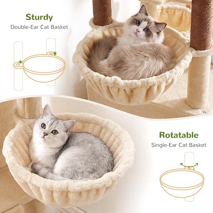 Globlazer 75in Tall Cat Tree Tower for Indoor Cats, F75B, Light Grey | Large Cat Tree for Indoor Cats Large Adult, Multi-Level Cat Tower with 7 Scratching Posts, 2 Cat Condos, 2 Top Perches