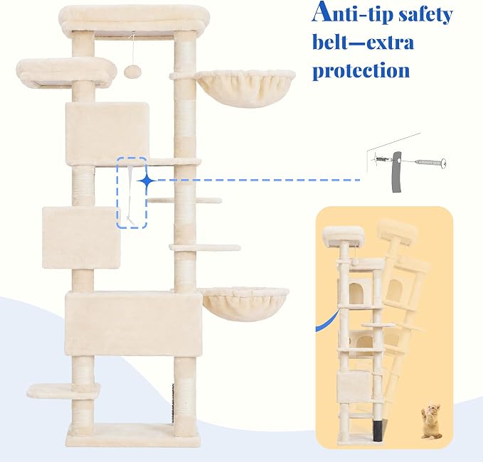 Hey-brother Cat Tree, Multi-Level Tower with 3 Condos, Hairbrush, MPJ035-MM