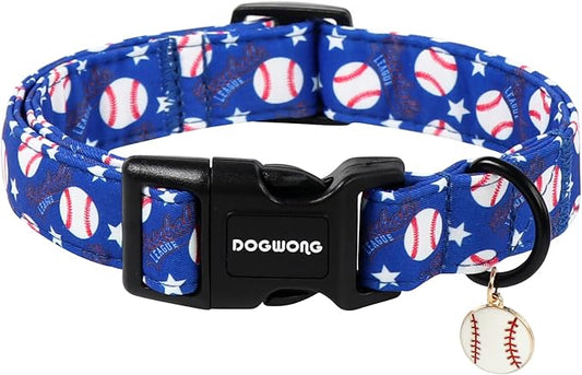 DOGWONG Baseball Dog Collar, Spring Summer Boy Dog Collar,Blue Patriotic Blue Baseball Boy Dogs Collars for X-Small Puppies Dogs, Neck 8-12 inches