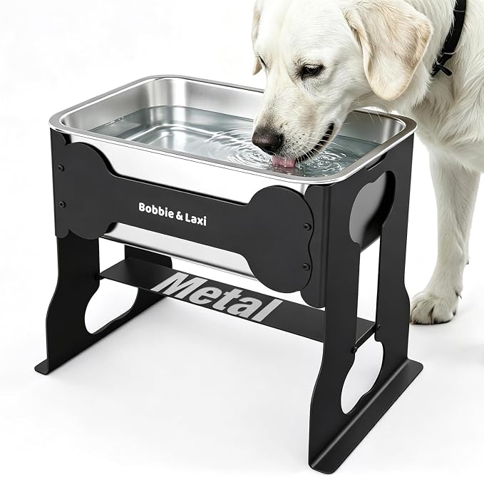 2.4 Gallon Elevated Large Dog Water Bowl,14" Raised Stainless Steel Bowl with Stand for Large Breed, Full Metal Dog Feeding Station for Relief Joint Pressure, Easy Clean for Indoor & Outdoor Uses