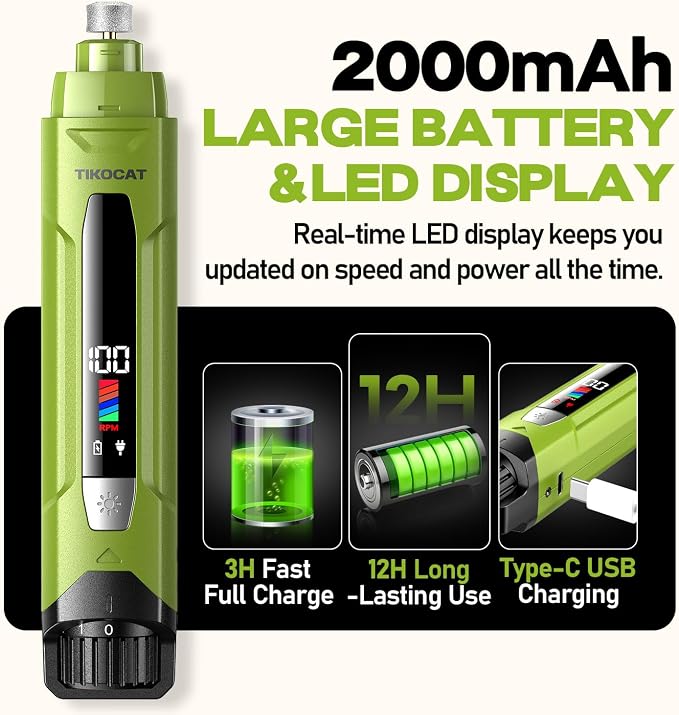 Whisper-Quiet Dog Nail Grinder, 50% More Powerful 6-Speed Pet Nail Trimmer with LED Display & 4 LED Lights, 3 Grinding Bits, No Over-Cutting, Stress-Free Grooming for Dogs, Cats & All Sensitive Pets