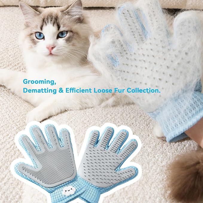 Cat Grooming Gloves, Upgraded 2-in-1 Double-Sided, 1 Count | Pet Hair Remover Glove for Dogs & Cats, Gentle Deshedding Grooming Mitt, Cleans Fur from Couch, Furniture, Carpet & Car Seats