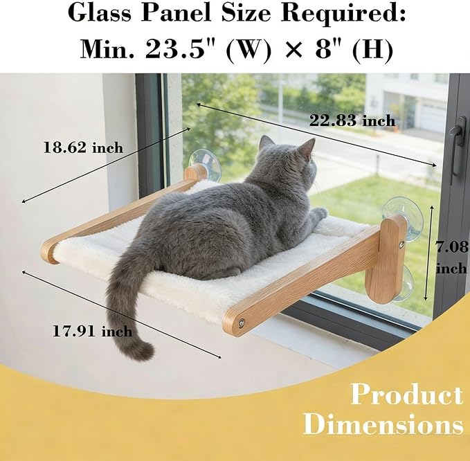 Cat Window Perch with Bird Feeder,Suction Cup Window Cat Bed for Large Cats | Solid Wood Frame, Plush Washable Cover. Suction Cups Support Up To 50 Lbs On Flat Glass. Foldable Design, Tool-Free Setup.