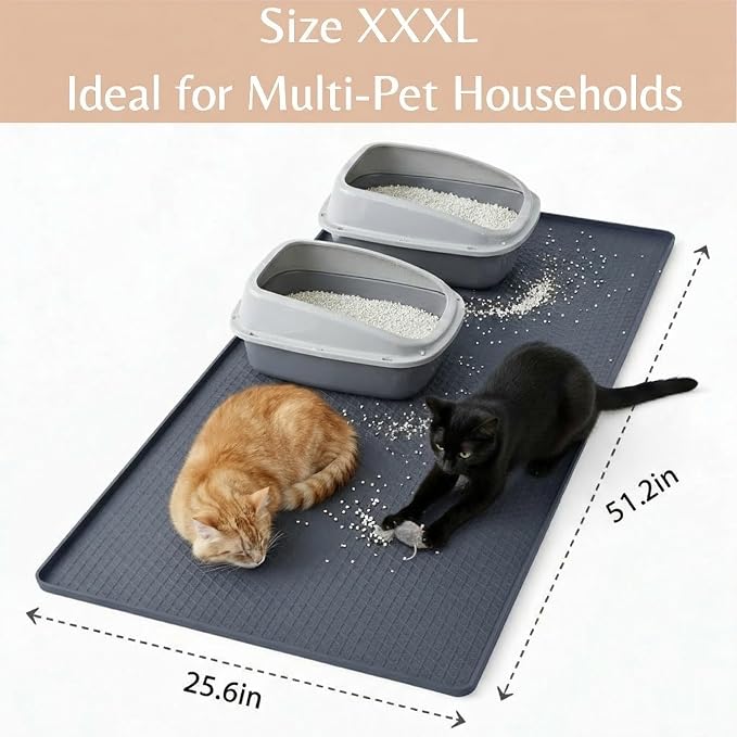 Cat Litter Mat, Extra Large 51"x25.6" Silicone Litter Box Mat, High Edge | Kitty Litter Mat for Auto Litter Box Areas, Waterproof Non-Slip Litter Mat, Easy Clean, Raised Lip Contains Multi-Cat Mess
