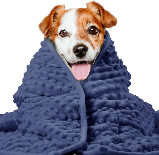 LaSyL Weighted Blanket for Pets | Thunder Blanket for Dogs Anxiety | Premium Soft Minky | Relaxation & Calming & Anti Anxiety | Used in Car, Bed, Couch | Dark Blue, Washable Medium (32"x40")