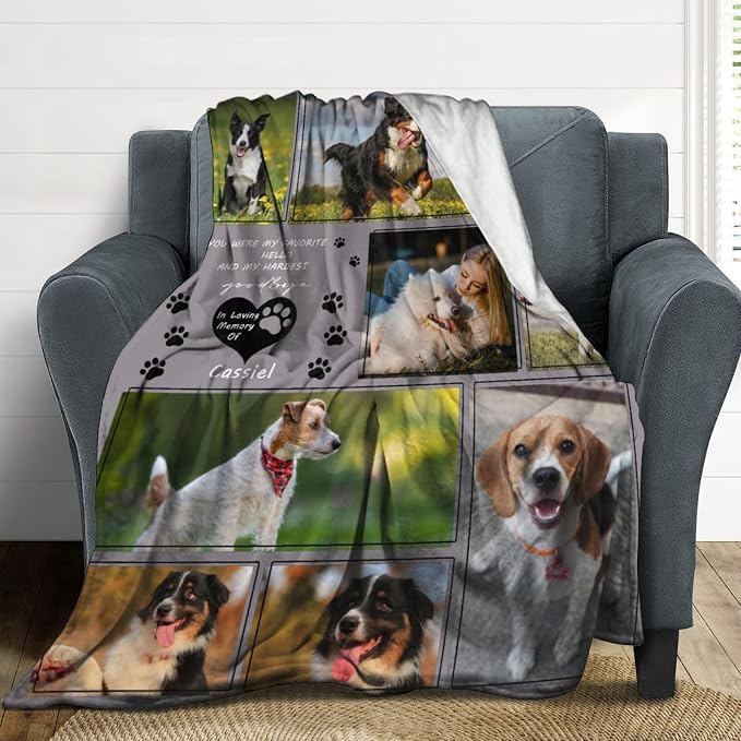 Personalized Dog Blankets with Photos Custom Dog Blanket with Pictures - Customized Pet Memorial Blanket Gifts for Loss of Dog, Loss of Pet Remembrance Gift, in Loving Memory Blanket for Dog Lover M