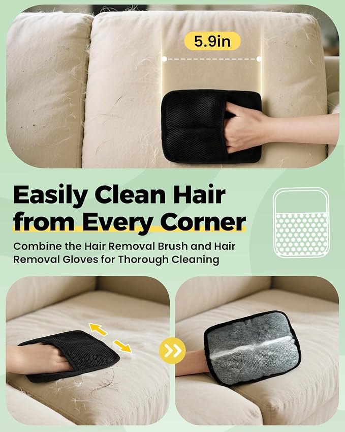 Carpet Rake for Pet Hair Removal Tool - 4 in 1 Pet Hair Remover Kit for Dog Cat Fur Remover, Contain 60" Adjustable Rubber Broom, Glove, Magic Brush and Scraper for Furniture (Gray)