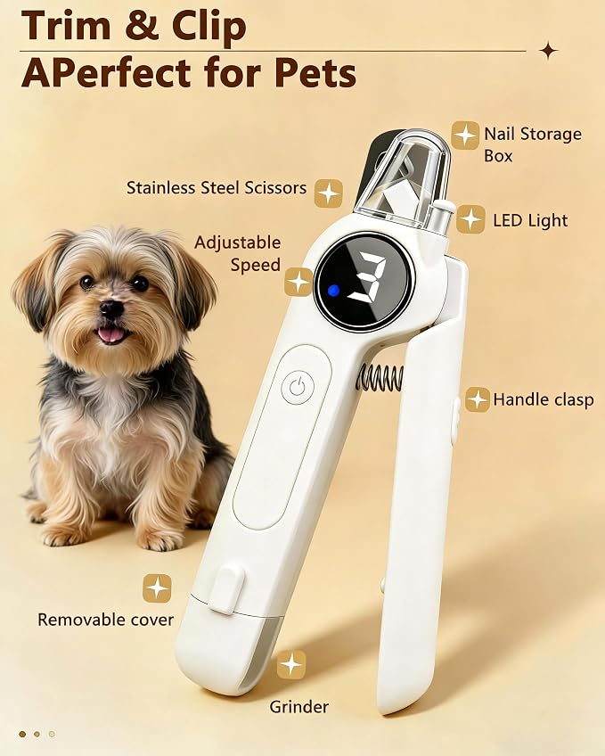 2-in-1 Pet Nail Clipper and Grinder with LED Light & Safety Guard - Painless Quiet Grooming Tool for Small & Large Dogs & Cats, Avoid Overcutting Professional Pet Trimmer