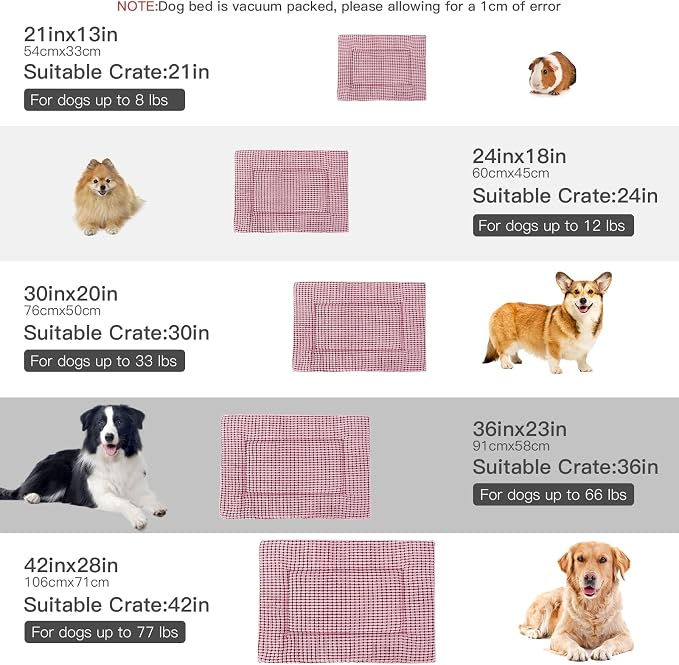 BVAGSS Reversible Dog Crate Pad, Memory Foam Pet Bed Mat, Soft Warm Machine Washable Sleeping Kennel Mattress for Small Medium Dogs XH079 (21''x13''x1.6'',Pink)