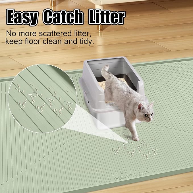 Silicone Cat Litter Mat 45" x 30" Cat Mat for Litter Box, Green | Extra Large Cat Litter Trapping Mat for Floor, Waterproof, Non-Slip Kitty Litter Box Mat with Raised Edge, Easy to Clean