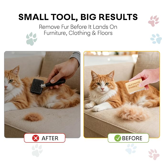 Cat Brush for Shedding, Deshedding Grooming Tool for Samll pets | 3.15 Inch Wooden Ergonomic Handle, Painless Hair Removal Grooming Tool, Stainless Steel Comb for Short & Long Hair,Fur & Dirt