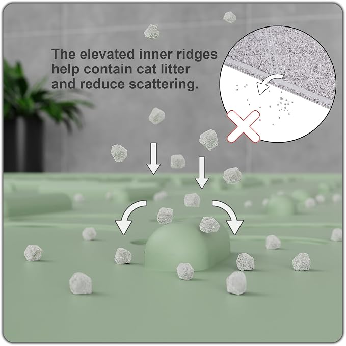 OHMO Large Cat Litter Mat, 31.5x23.6 Silicone Trapping Mat Sage Green | for Kitty Litter Box, Easy Clean, BPA Free Rubber, Center Litter Collection, Easy Pour-Back, Waterproof, Odor-Resistant