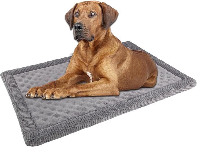 48x30 Inch Dog Crate Bed Memory Foam Large Kennel Pads for Dog Cages | Grey Dog Kennel Bed Soft Flannel Washable Anti Slip Pet Sleeping Mat Gray