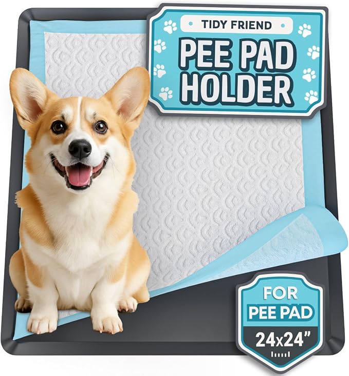 Skywin TidyFriend Dog Pee Pad Holder - Fits Up to 24” x 24” Pee Pad Holder for Dogs - Stable Grip, Soft Edges, Quick Wipe Silicone Surface Dog Pad Holder for Indoor Flooring Protection (Black)