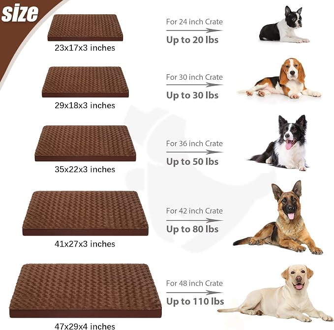 KSIIA Washable Dog Bed for Crate Waterproof for Medium Dogs,29x18 in,Brown | 3in egg crate foam,orthopedic support,Soft rose velvet,3ply waterproof fabric,removable cover,anti-slip base,washable