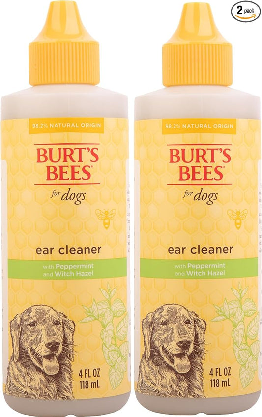 Burt's Bees for Pets Dog Ear Cleaner, Peppermint & Witch Hazel, 4 Oz, 2-Pk | 99.7 percent natural origin formula, gentle ear cleaning solution, for routine daily grooming, all dogs
