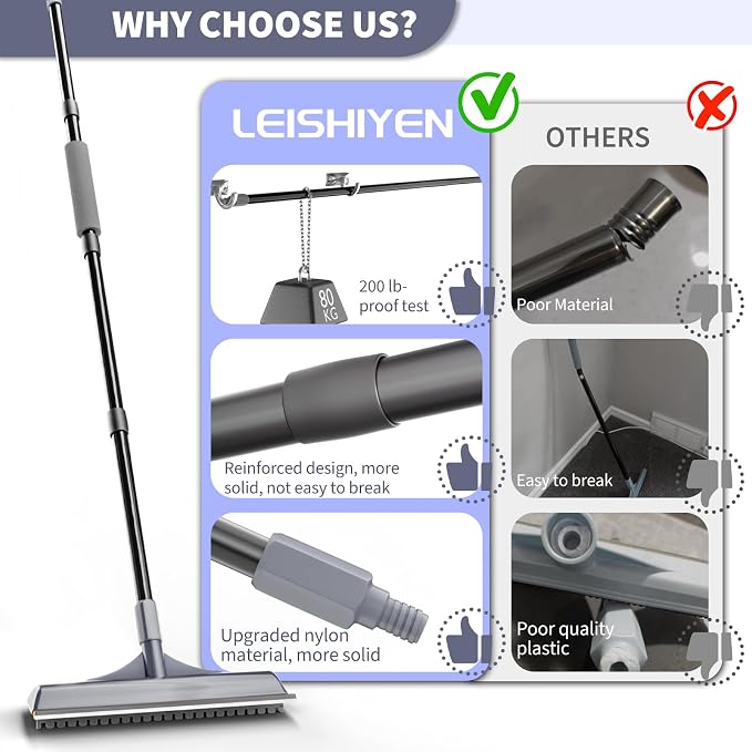 Carpet Rake for Pet Hair Removal - Reusable Dog & Cat Hair Remover with 58" Reinforced Steel Handle, 3-in-1 Professional Modular Rug Rake & Scraper Tool for Shag Rugs, Couch, Stairs (Gray)