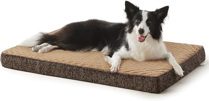 JOEJOY Orthopedic Dog Bed for Large Dogs, Washable Dog Crate Bed Large Sized with Removable Cover, Egg Memory Foam Big Pet Beds, Brown, 35"x22"